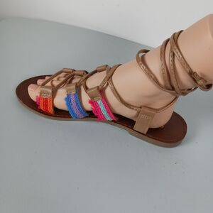 Brash Sandals Women's Size 9 Multicolor Tasseled Lace-up Sandals